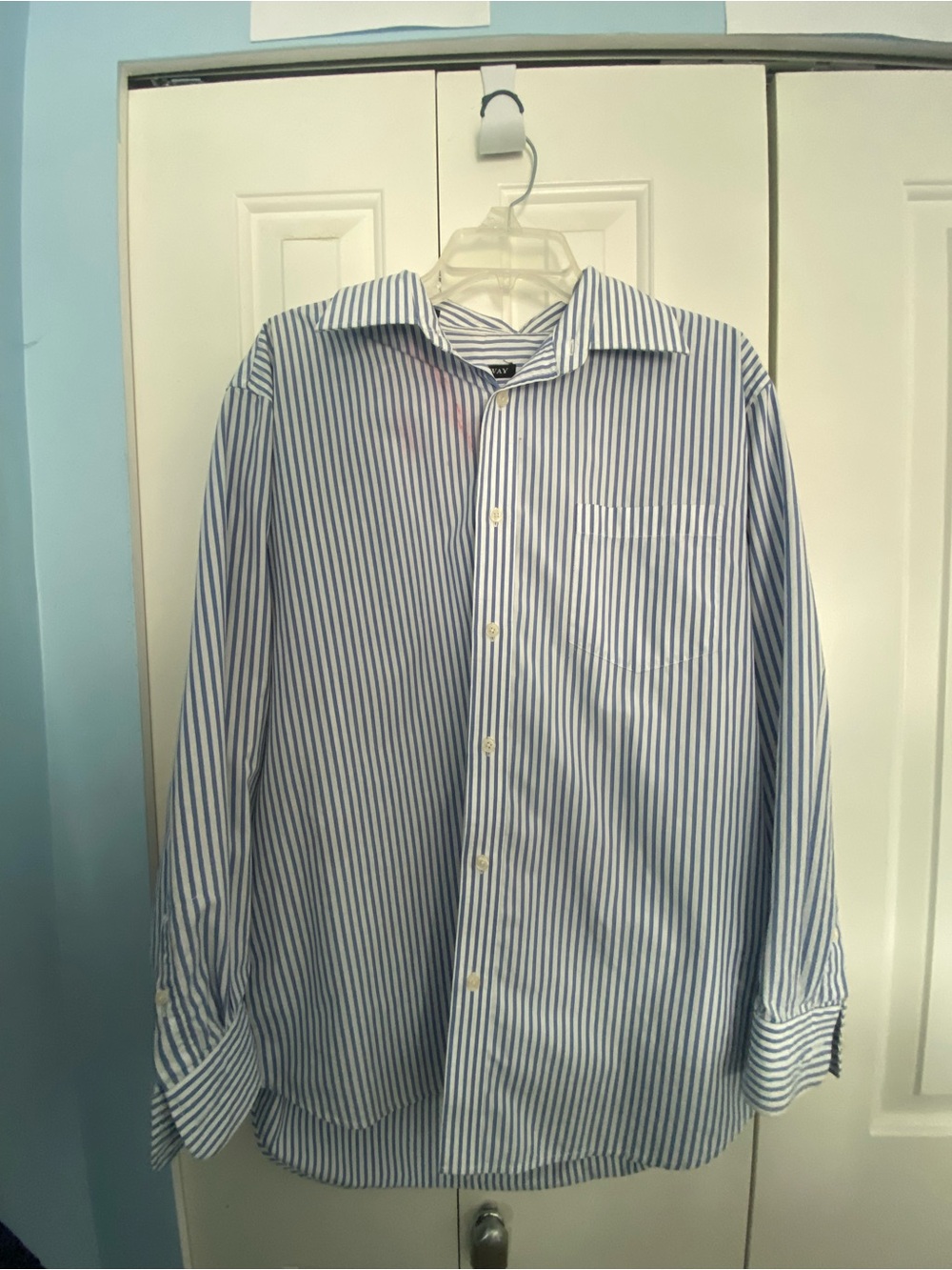 Men's Blue and White Striped Dress Shirt